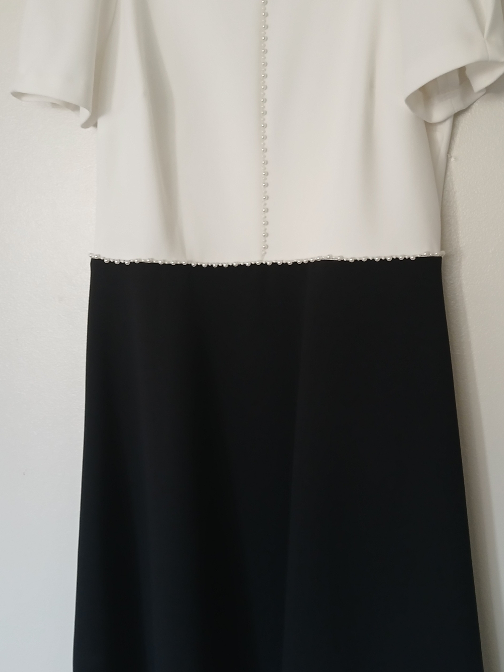 Karl Lagerfeld Black and White Midi Dress with Pearl Trim